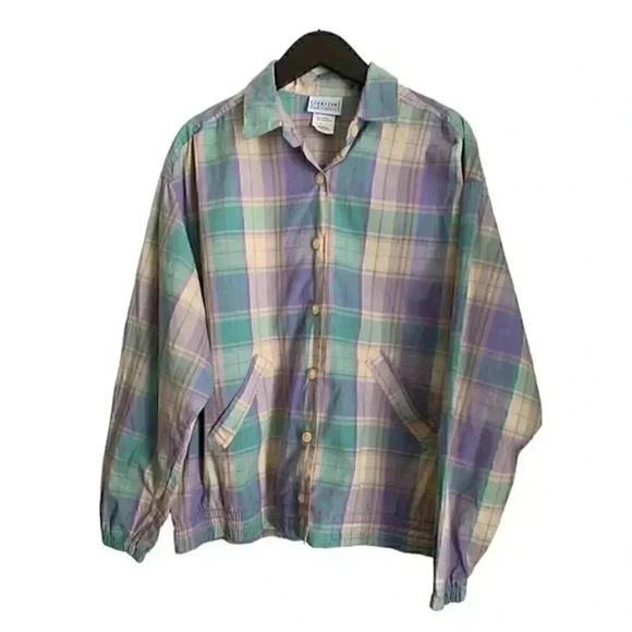NWT Vintage Janzten Golfwear Women's Large Jacket Plaid Button Up Long Sleeve - Picture 1 of 7